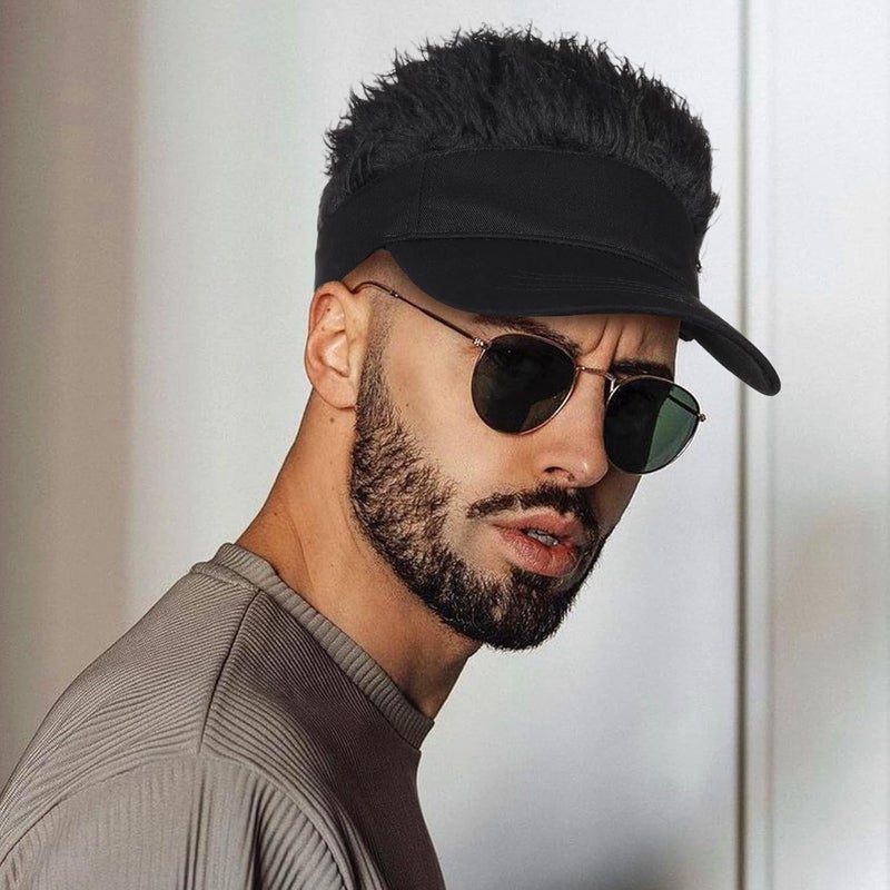 Regilt Men’s Visor Hat with Hair Funny Spiked Hair Wig Hat Novelty Adjustable Baseball Cap - Image 5
